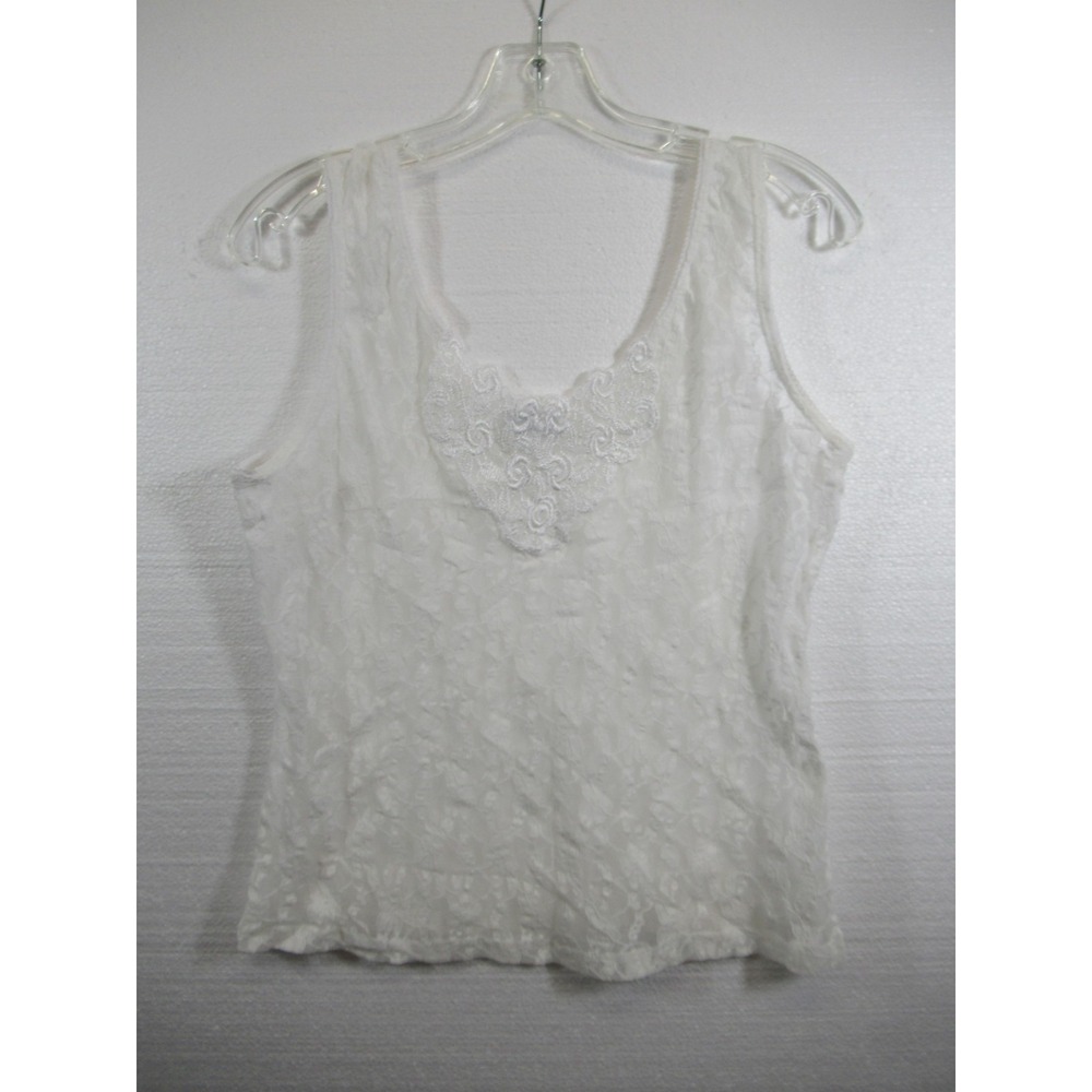 Vintage 90s Cinema Etoile Embroidered Sheer Lace Camisole Women Medium White